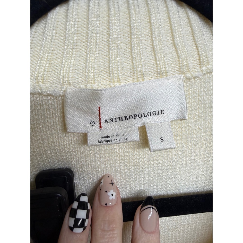 Anthropologie Cream Ivory Quarter Zip Sailor Collar Pullover Sweater Small - Picture 4 of 7
